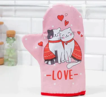 Варежка-прихватка "LOVE" 20х28см,саржа, 100% х/л, ватин 250г/м2