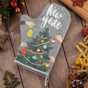 Варежка-прихватка "New year" 20х28см, саржа, 100% х/л, ватин 250г/м2