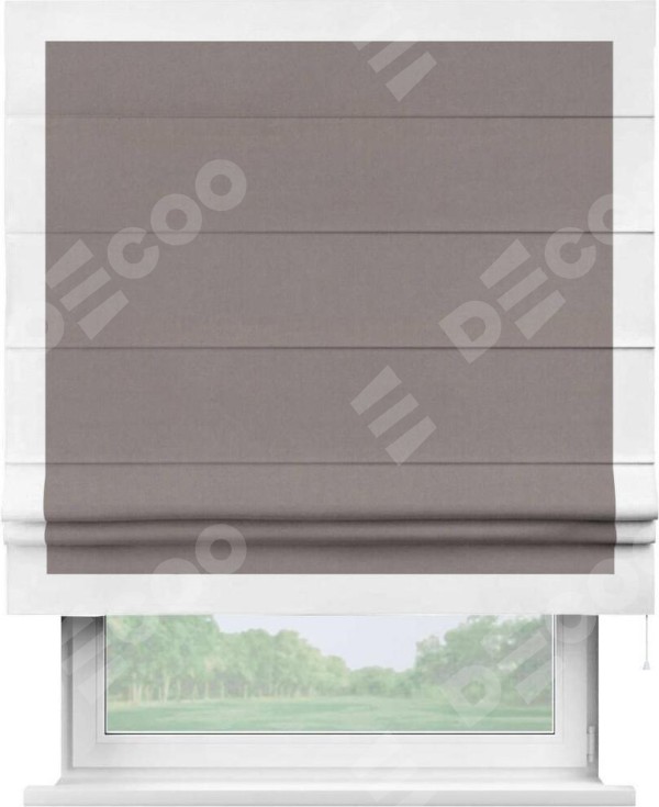 Римская штора «Кортин» с кантом Чесс, для проема, ткань вельвет темно-бежевый