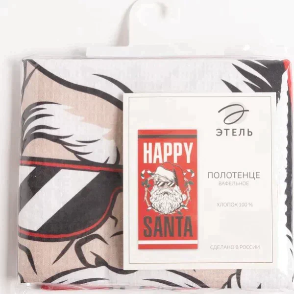 Полотенце Этель Happy Santa 70х146 см, 100% хлопок  160гр/м2
