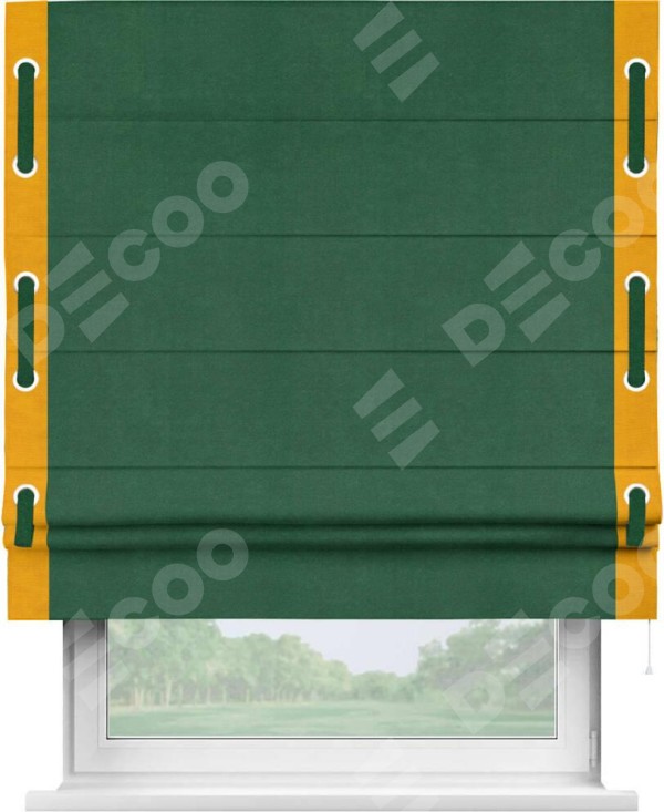 Римская штора «Кортин» с кантом Стрим Дуо (люверсы с пояском), для проема, ткань вельвет зеленый