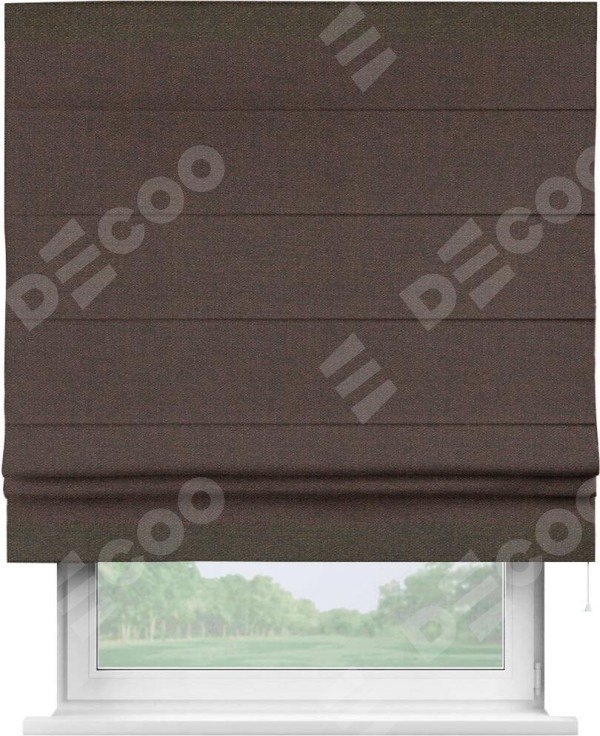 Римская штора «Кортин» с кантом Горизонт, для проема, ткань лён коричневый