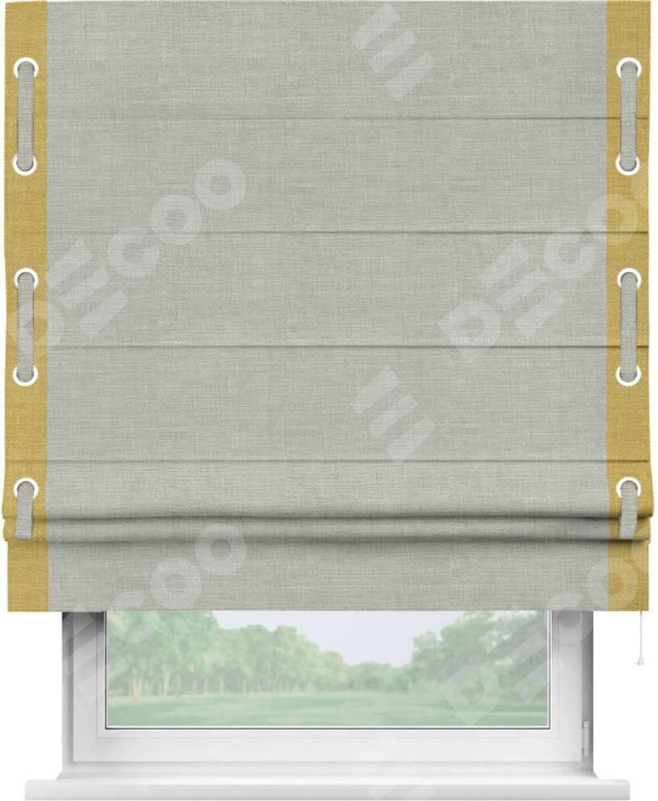Римская штора «Кортин» с кантом Стрим Дуо (люверсы с пояском), для проема, ткань лён серый