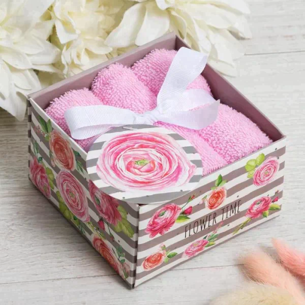 Набор махровых полотенец "Flower time" 30х30 см - 3 шт, хлопок 340гр/м2