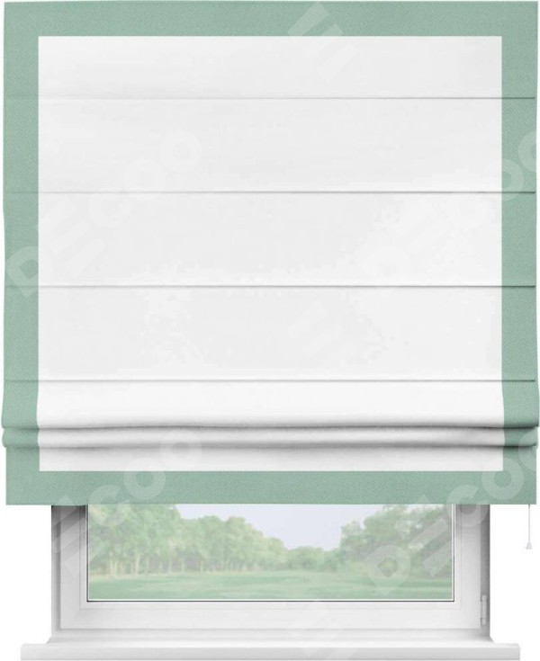 Римская штора «Кортин» с кантом Чесс, для проема, ткань однотонная белоснежная