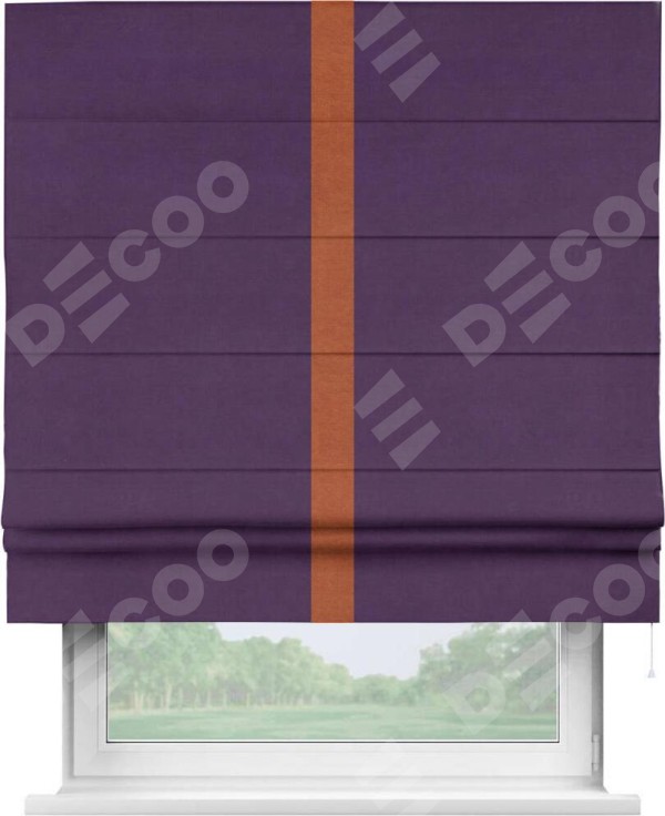 Римская штора «Кортин» с кантом Хайвэй, для проема, ткань вельвет темно-фиолетовый