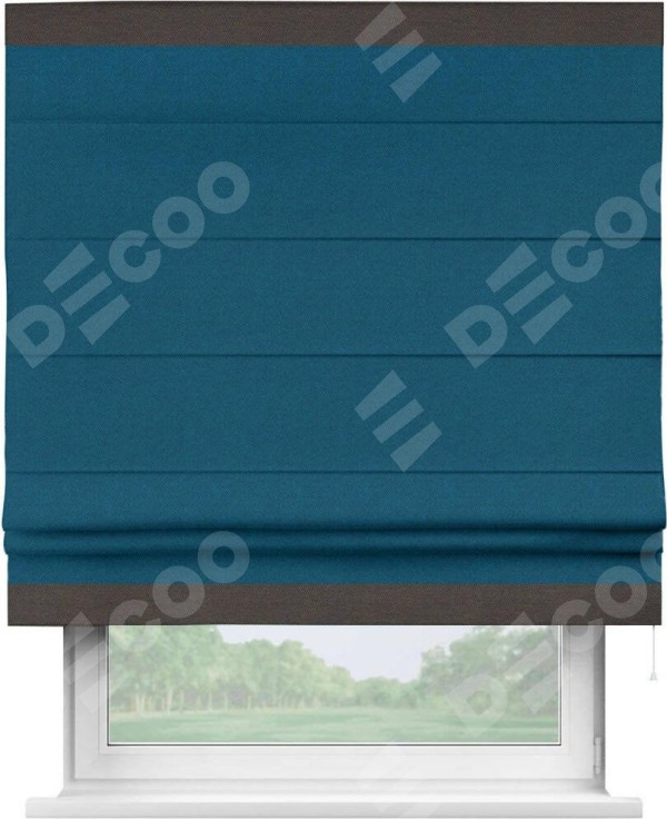 Римская штора «Кортин» с кантом Горизонт, для проема, ткань лён димаут, синий