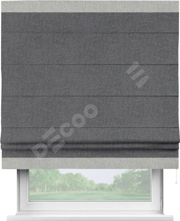 Римская штора «Кортин» для проёма, лён димаут графит с кантом Горизонт