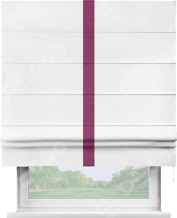 Римская штора «Кортин» с кантом Хайвэй, для проема, ткань вельвет белый