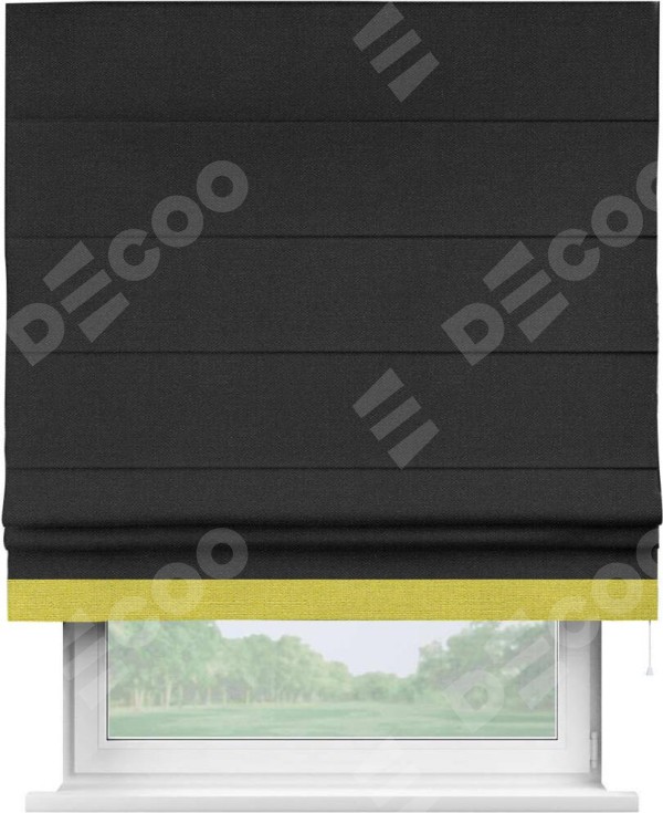 Римская штора «Кортин» с кантом Джестер, для проема, ткань лён черный