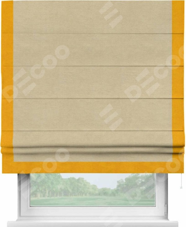 Римская штора «Кортин» с кантом Виктория, для проема, ткань вельвет бежевый