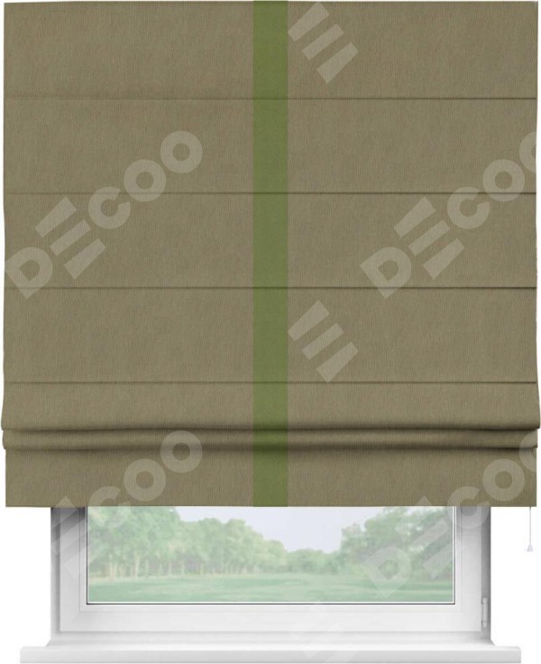 Римская штора «Кортин» с кантом Хайвэй, для проема, ткань блэкаут однотонный бежево-золотой