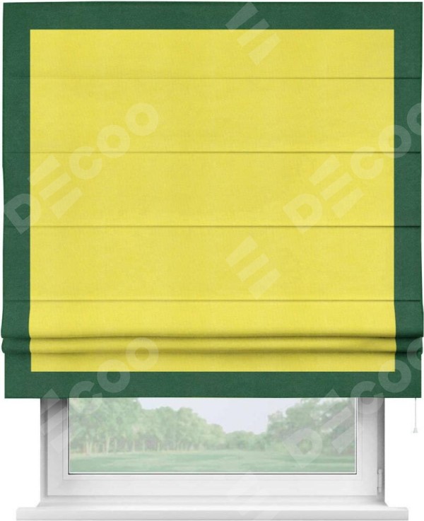 Римская штора «Кортин» с кантом Чесс, для проема, ткань вельвет cветло-желтый