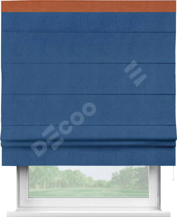 Римская штора «Кортин» с кантом Кинг, для проема, ткань вельвет синий