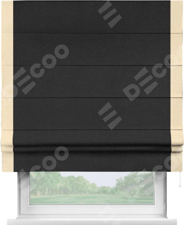 Римская штора «Кортин» с кантом Стрим Дуо, для проема, ткань лён черный