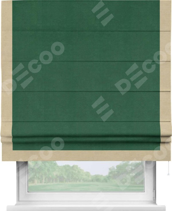 Римская штора «Кортин» с кантом Виктория, для проема, ткань вельвет зеленый