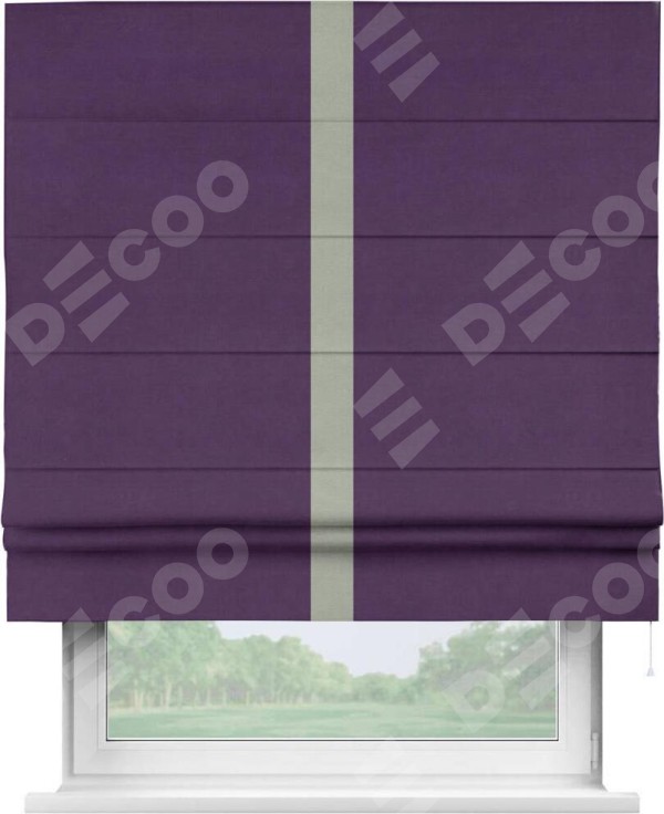 Римская штора «Кортин» с кантом Хайвэй, для проема, ткань вельвет темно-фиолетовый