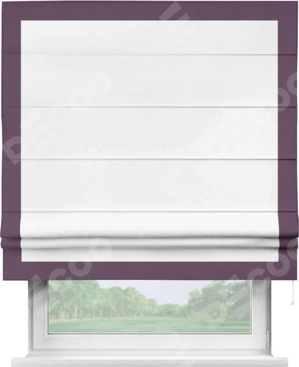 Римская штора «Кортин» с кантом Чесс, для проема, ткань однотонная белоснежная