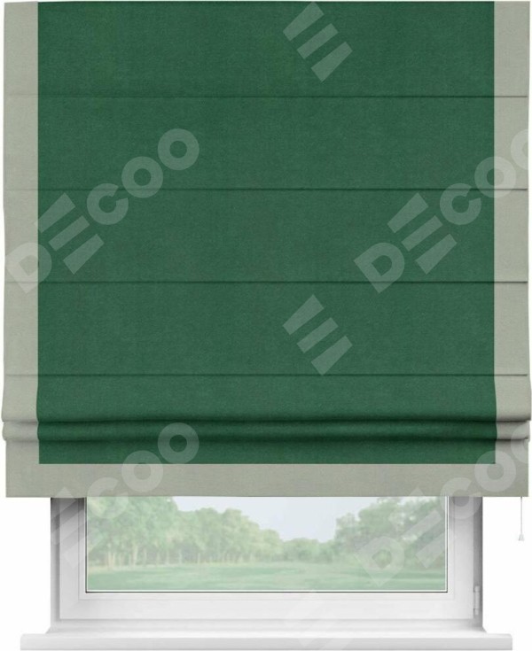 Римская штора «Кортин» с кантом Виктория, для проема, ткань вельвет зеленый