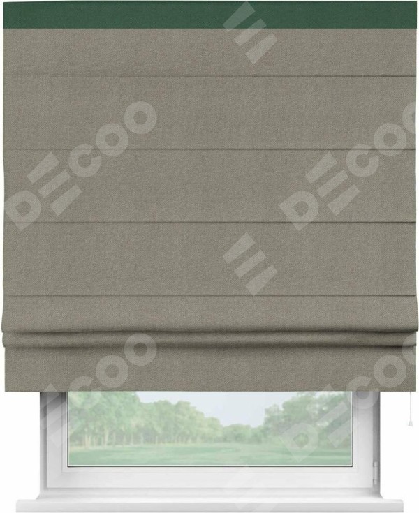Римская штора «Кортин» с кантом Кинг, для проема, ткань лён димаут, серо-зелёный