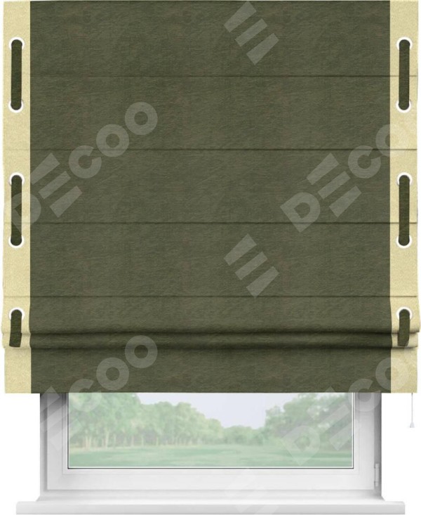 Римская штора «Кортин» с кантом Стрим Дуо (люверсы с пояском), для проема, ткань софт однотонный зелёный