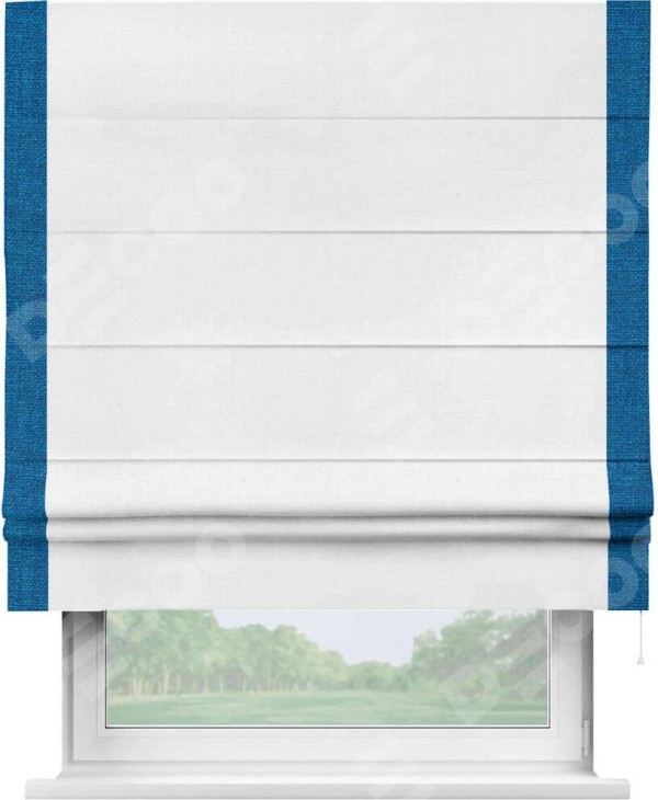 Римская штора «Кортин» с кантом Стрим Дуо, для проема, ткань лён белый, ширина 40-60 см