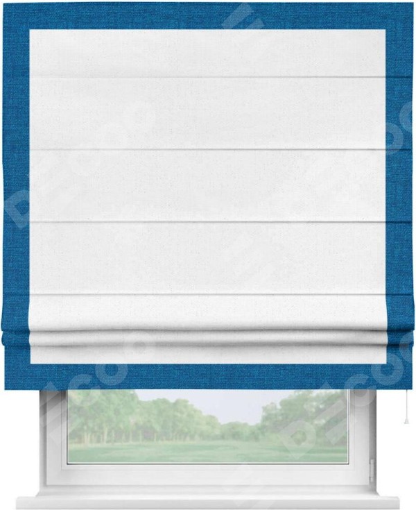 Римская штора «Кортин» с кантом Чесс, для проема, лён цвет белый