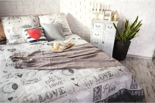 Постельное бельё "Этель" дуэт Love 143*215 см - 2 шт, 240*220 см, 70*70 см -2 шт, 100% хлопок, бязь 125 г