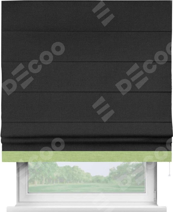 Римская штора «Кортин» с кантом Джестер, для проема, ткань лён черный