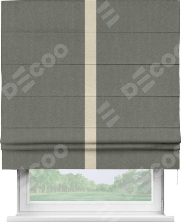 Римская штора «Кортин» с кантом Хайвэй, для проема, ткань блэкаут однотонный тёмно-серый