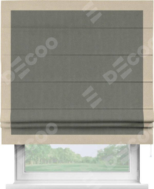 Римская штора «Кортин» с кантом Чесс, для проема, ткань блэкаут однотонный тёмно-серый