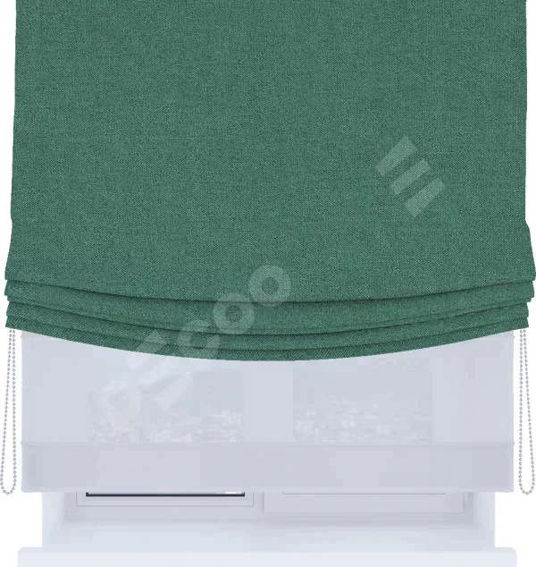 Римская штора «Кортин», день-ночь с мягкими складками, лён блэкаут бирюзовый