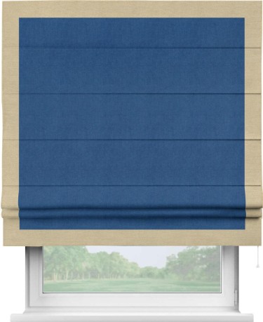 Римская штора «Кортин» с кантом Чесс, для проема, ткань вельвет синий