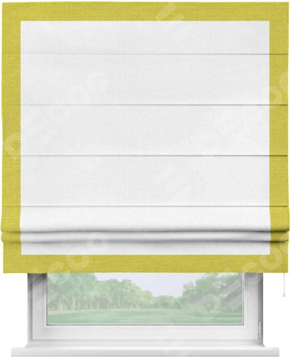 Римская штора «Кортин» с кантом Чесс, для проема, лён цвет белый