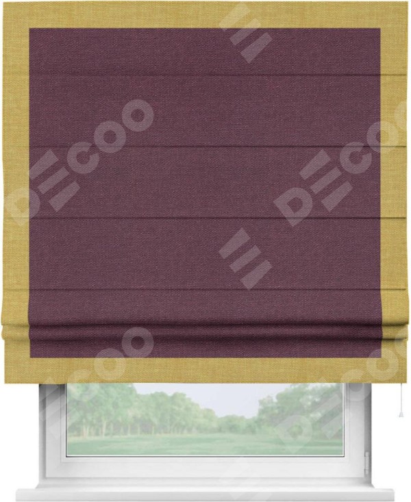 Римская штора «Кортин» с кантом Чесс, для проема, ткань лён фиолетовый