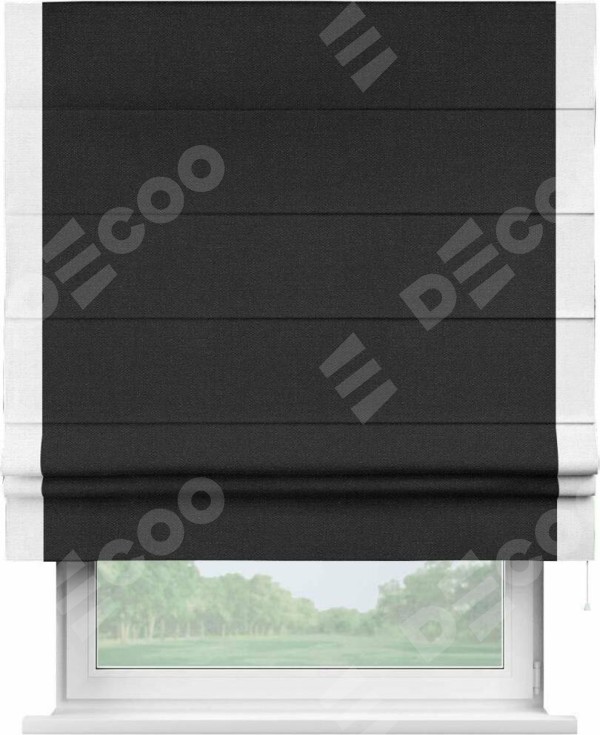 Римская штора «Кортин» с кантом Стрим Дуо, для проема, ткань лён черный