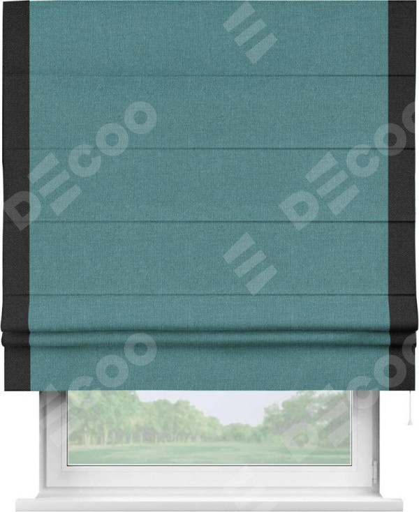 Римская штора «Кортин» с кантом Стрим Дуо, для проема, ткань лён бирюзовый