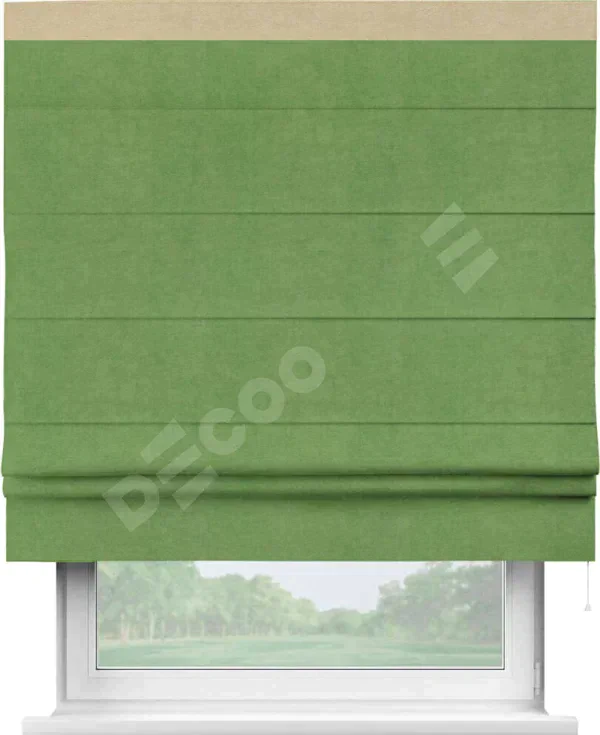 Римская штора «Кортин» с кантом Кинг, для проема, ткань вельвет салатовый
