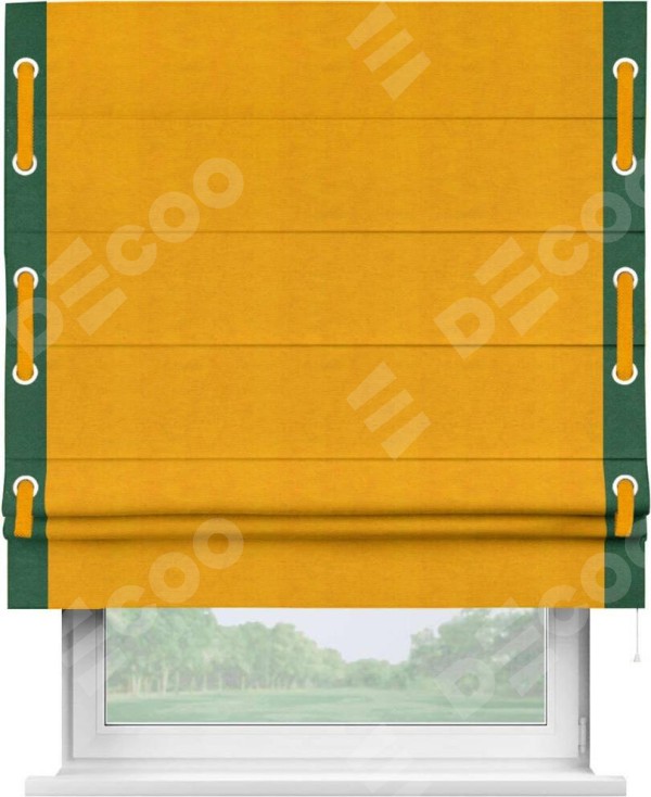Римская штора «Кортин» с кантом Стрим Дуо (люверсы с пояском), для проема, ткань вельвет желтый