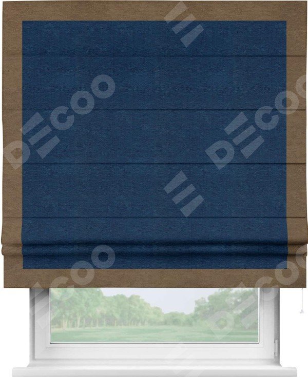 Римская штора «Кортин» с кантом Чесс, для проема, ткань софт однотонный синий