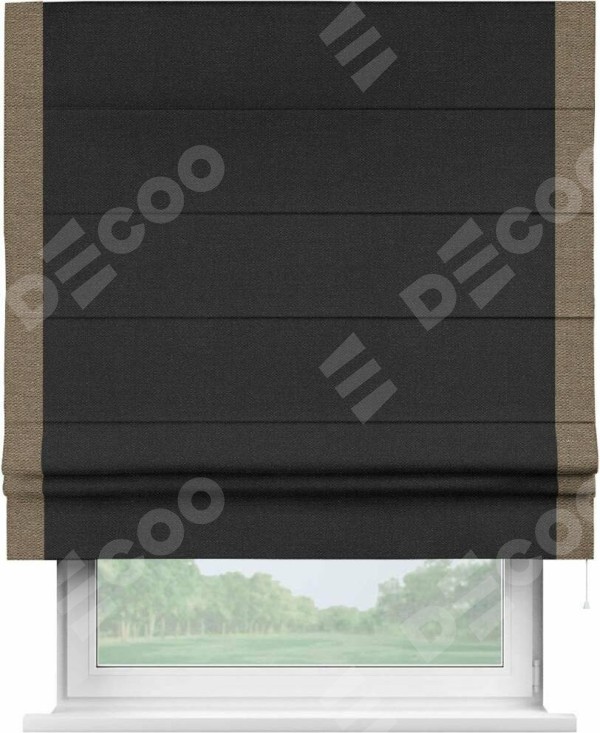 Римская штора «Кортин» с кантом Стрим Дуо, для проема, ткань лён черный