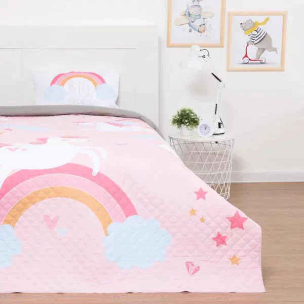 Покрывало детское и наволочка Этель 1,5 сп "Pink unicorn", 145х210 см, 40х60 см, микрофибра