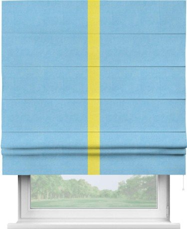 Римская штора «Кортин» с кантом Хайвэй, для проема, ткань вельвет голубой