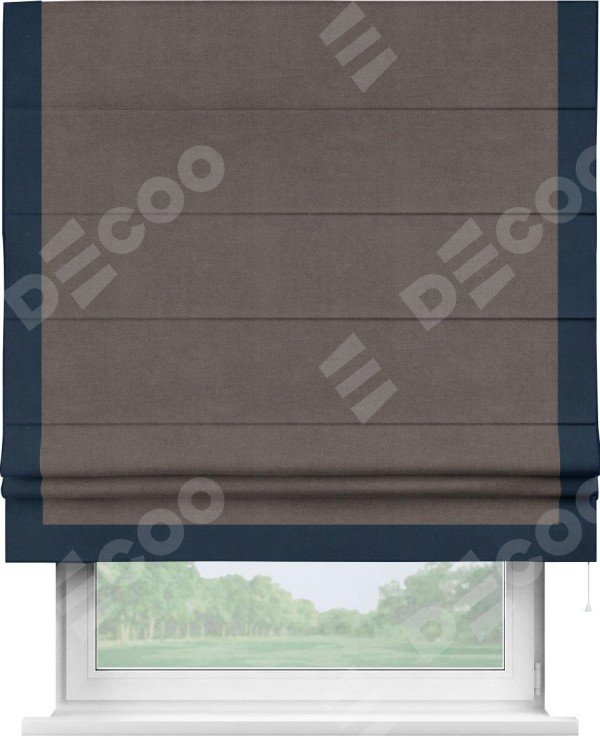 Римская штора «Кортин» с кантом Виктория, для проема, ткань вельвет коричневый