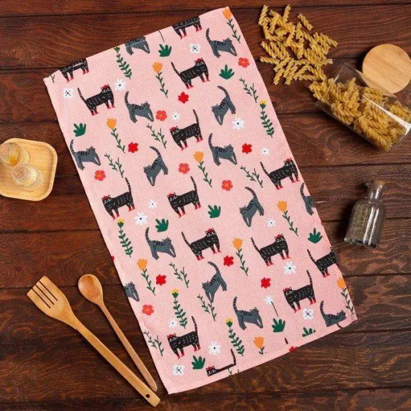 Полотенце кухонное Доляна Spring cats 35х60 см, 100% хл, 160г/м2