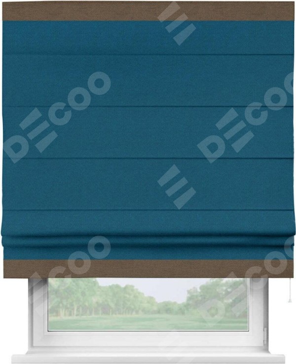 Римская штора «Кортин» с кантом Горизонт, для проема, ткань лён димаут, синий