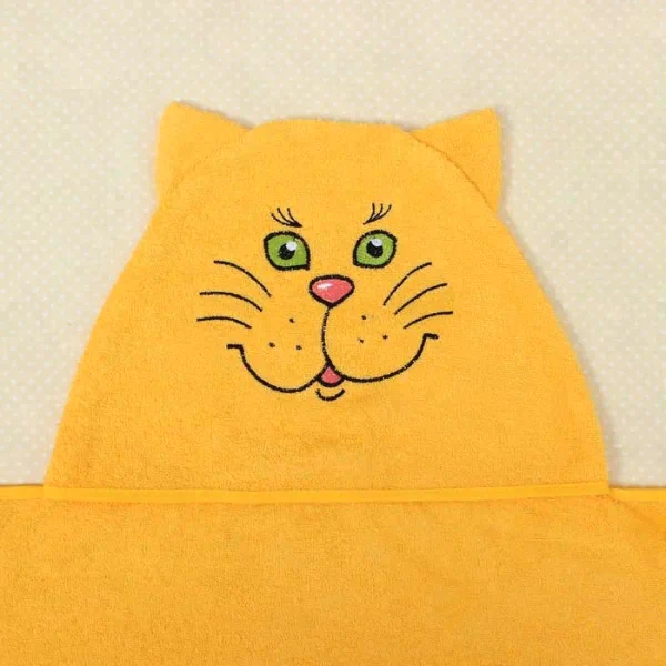 Полотенце-накидка махровое котик, 75×125 см, желтый, Хл, 300 г/м²