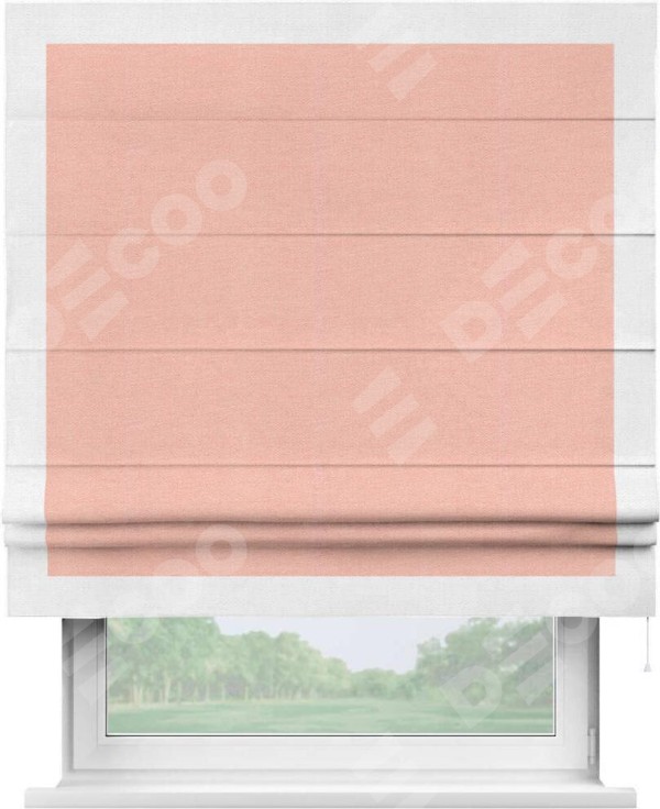 Римская штора «Кортин» с кантом Чесс, для проема, ткань лён розовый