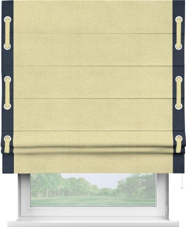 Римская штора «Кортин» с кантом Стрим Дуо (люверсы с пояском), для проема, ткань софт однотонный молочный