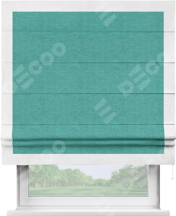Римская штора «Кортин» с кантом Чесс, для проема, ткань лён изумрудный